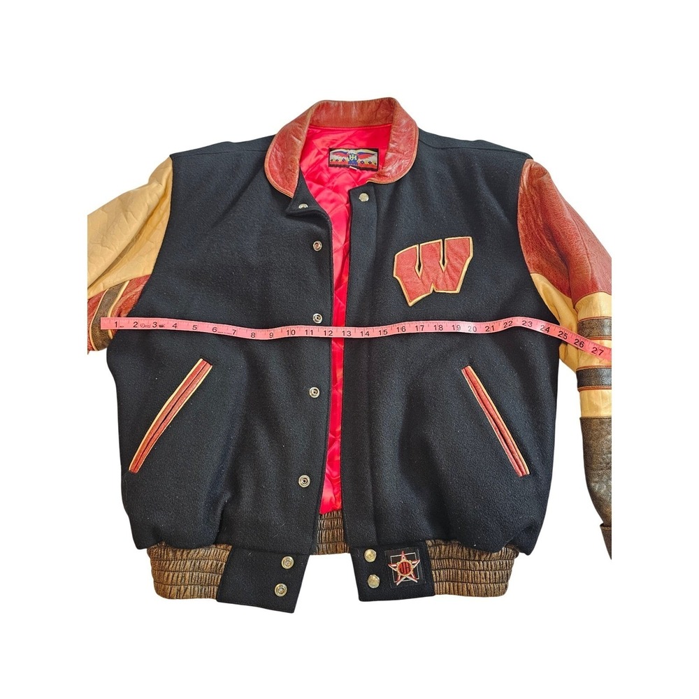 Vintage Style Leather Varsity Jacket Mens L Wisconsin Badgers Wool Jeff Hamilton - Picture 15 of 15